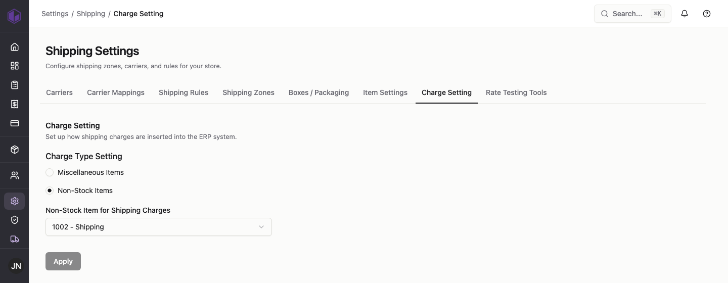 Shipping charge settings