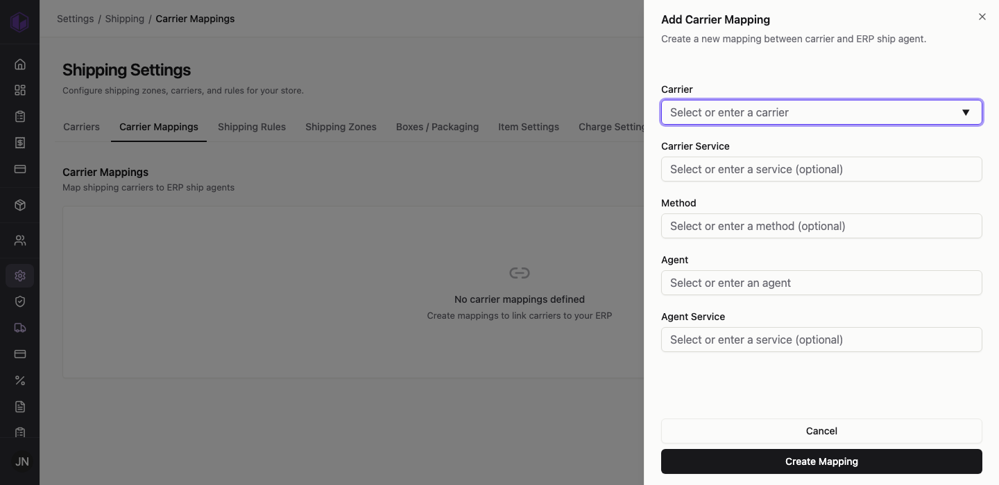 Adding a carrier mapping