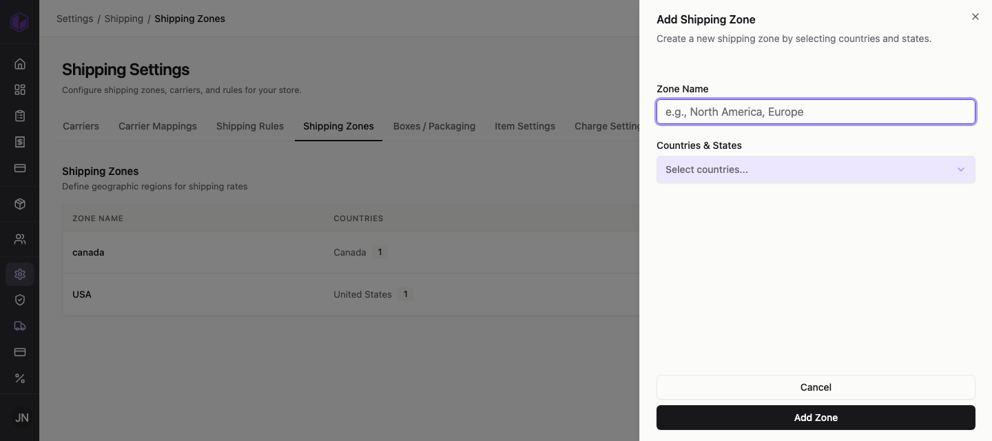 Adding a shipping zone