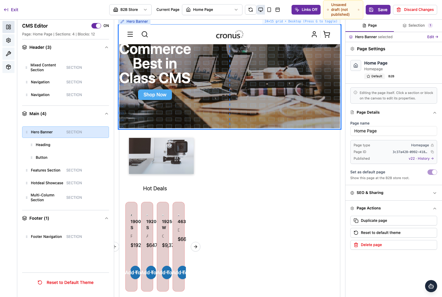 Page settings, SEO and page actions