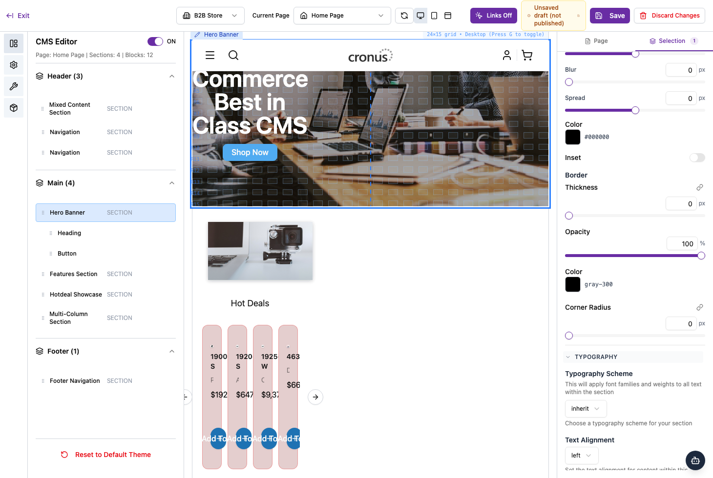 The Selection tab styling controls
