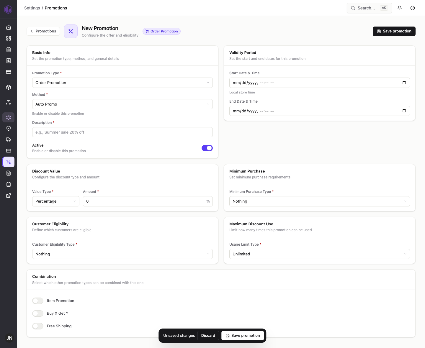 An order promotion with the automatic method selected