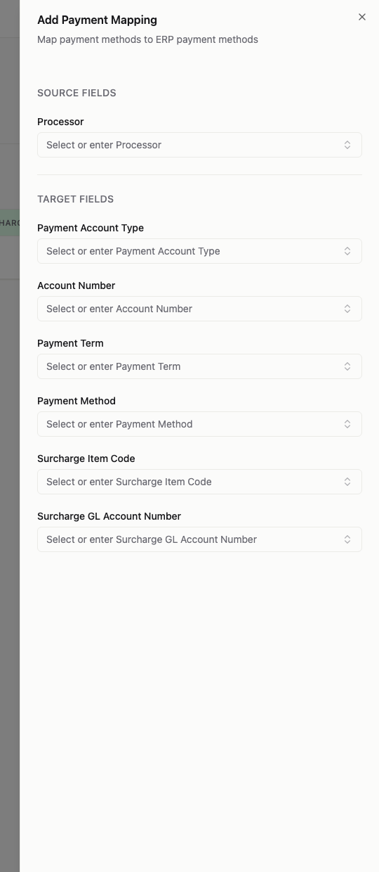 The Add Payment Mapping panel with source and target fields