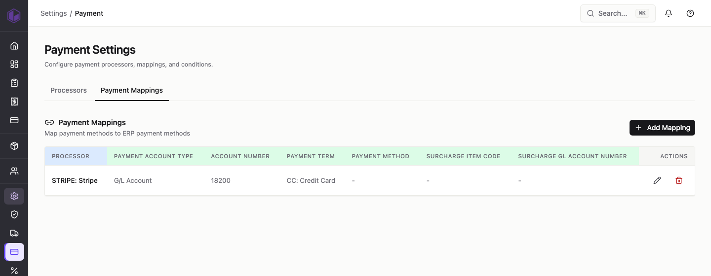 The Payment Mappings list